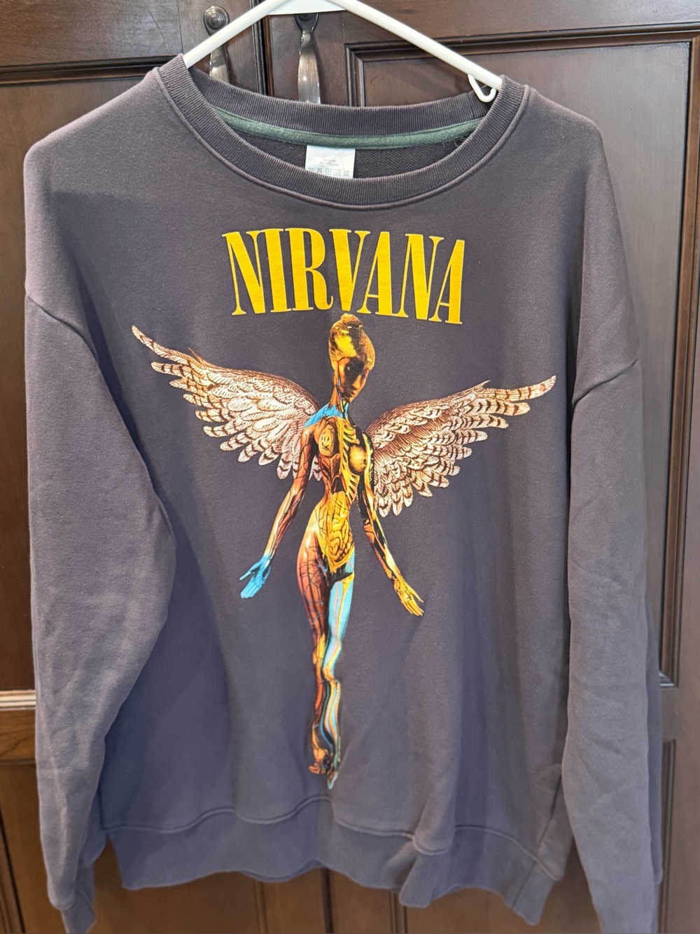 gray crewneck sweatshirt  iconic graphic artwork from Nirvana 1993 utero XL